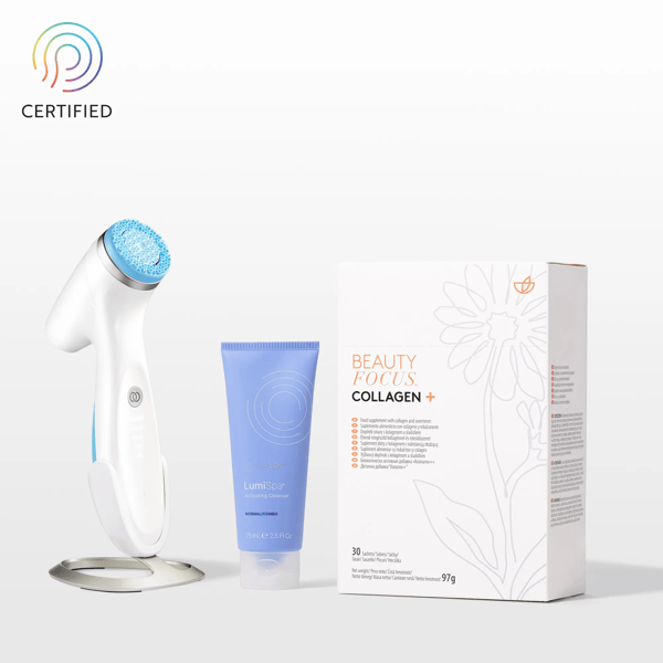 Samen sterker: Collagen+ en ageLOC LumiSpa iO-systeem blauw – voor 5 huidtypes