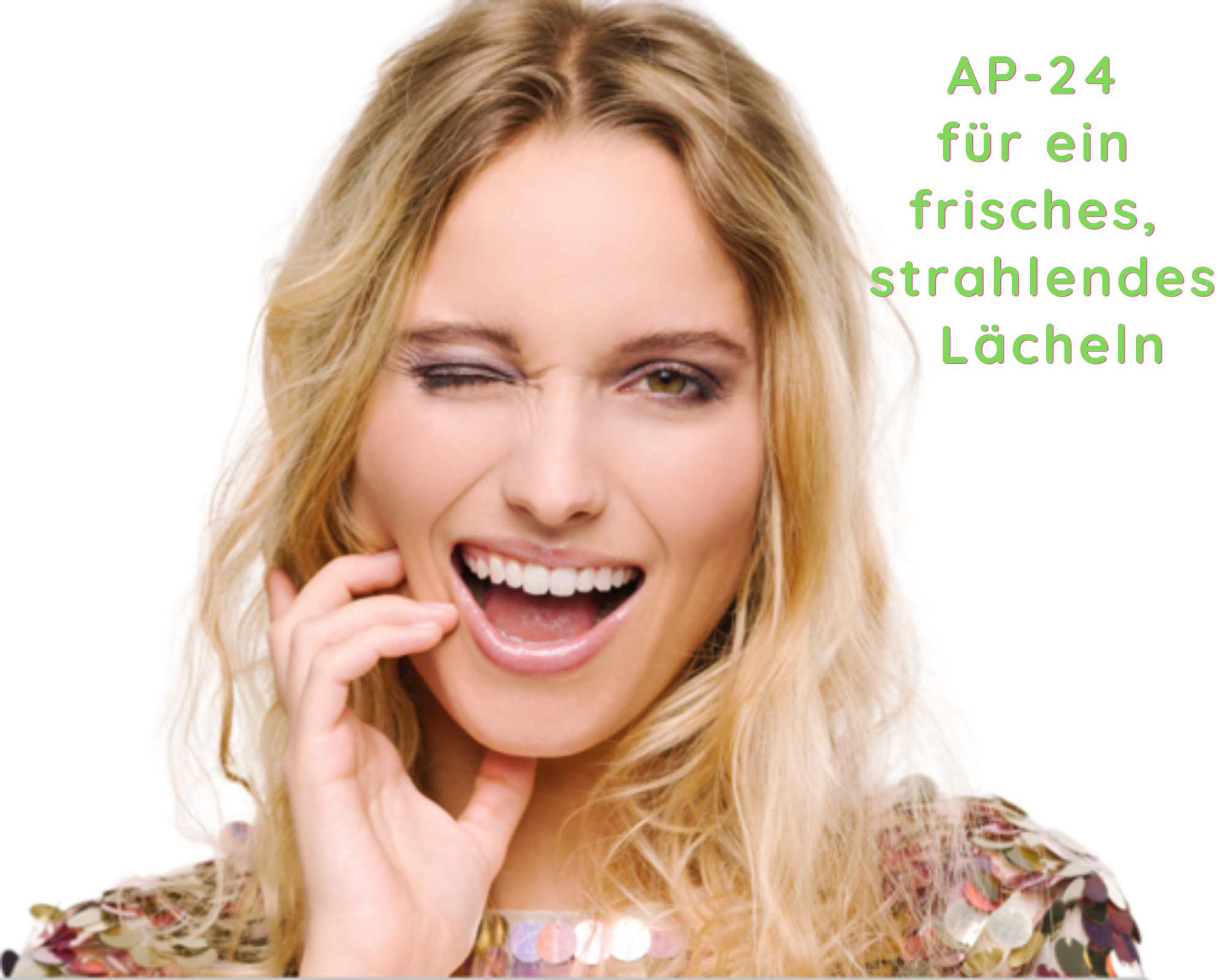 Frau mit schönen weißen Zähnen - Ap-24 für ein frisches, strahlende Lächeln