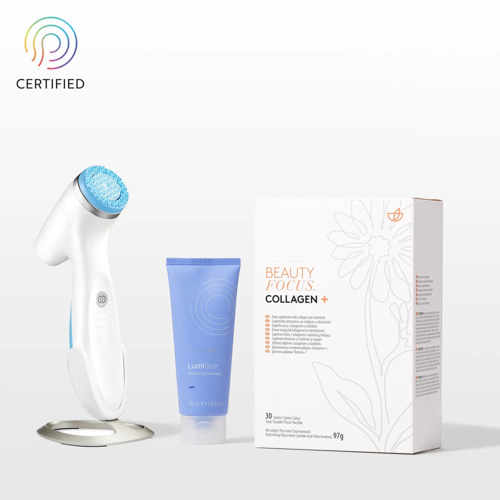 Samen sterker: Collagen+ en ageLOC LumiSpa iO-systeem blauw – voor 5 huidtypes