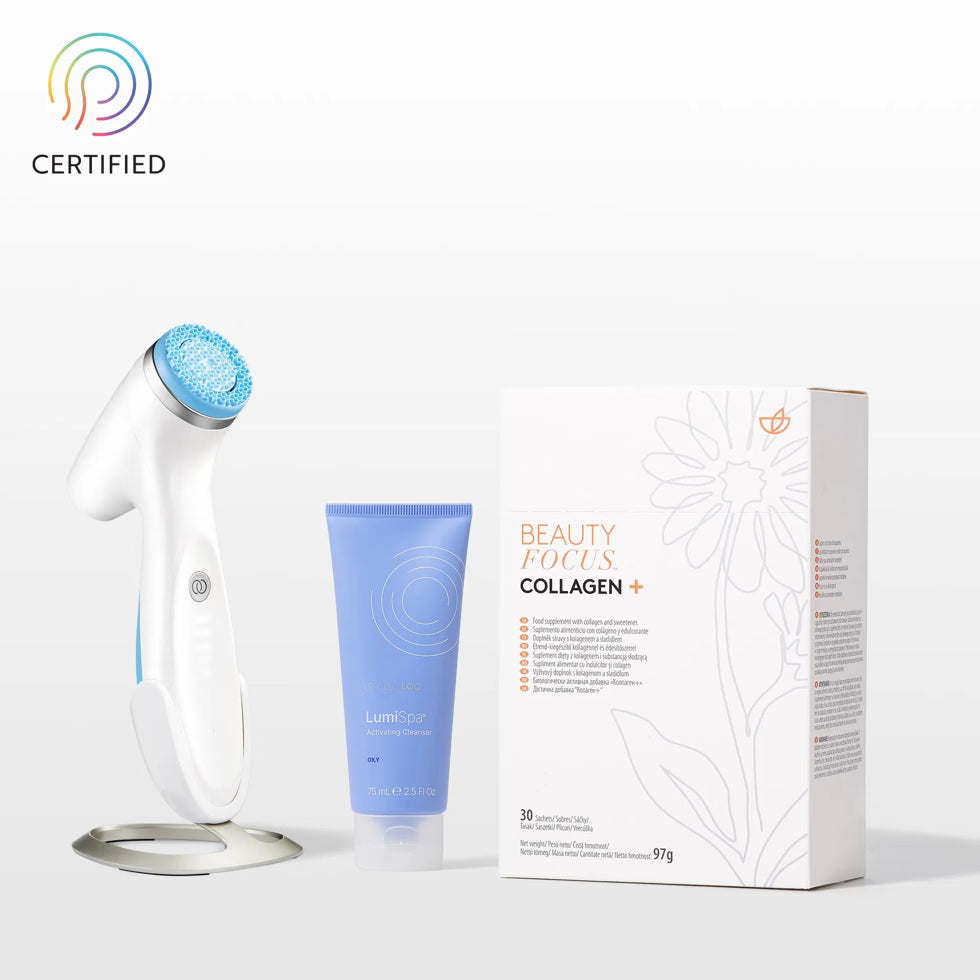 Samen sterker: Collagen+ en ageLOC LumiSpa iO-systeem blauw – voor 5 huidtypes