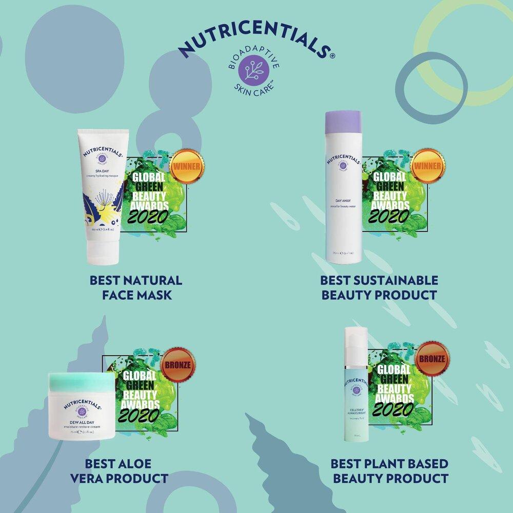 Bioadaptive skincare range Nutricential has won awards including best sustainable skincare product. Beauty product.